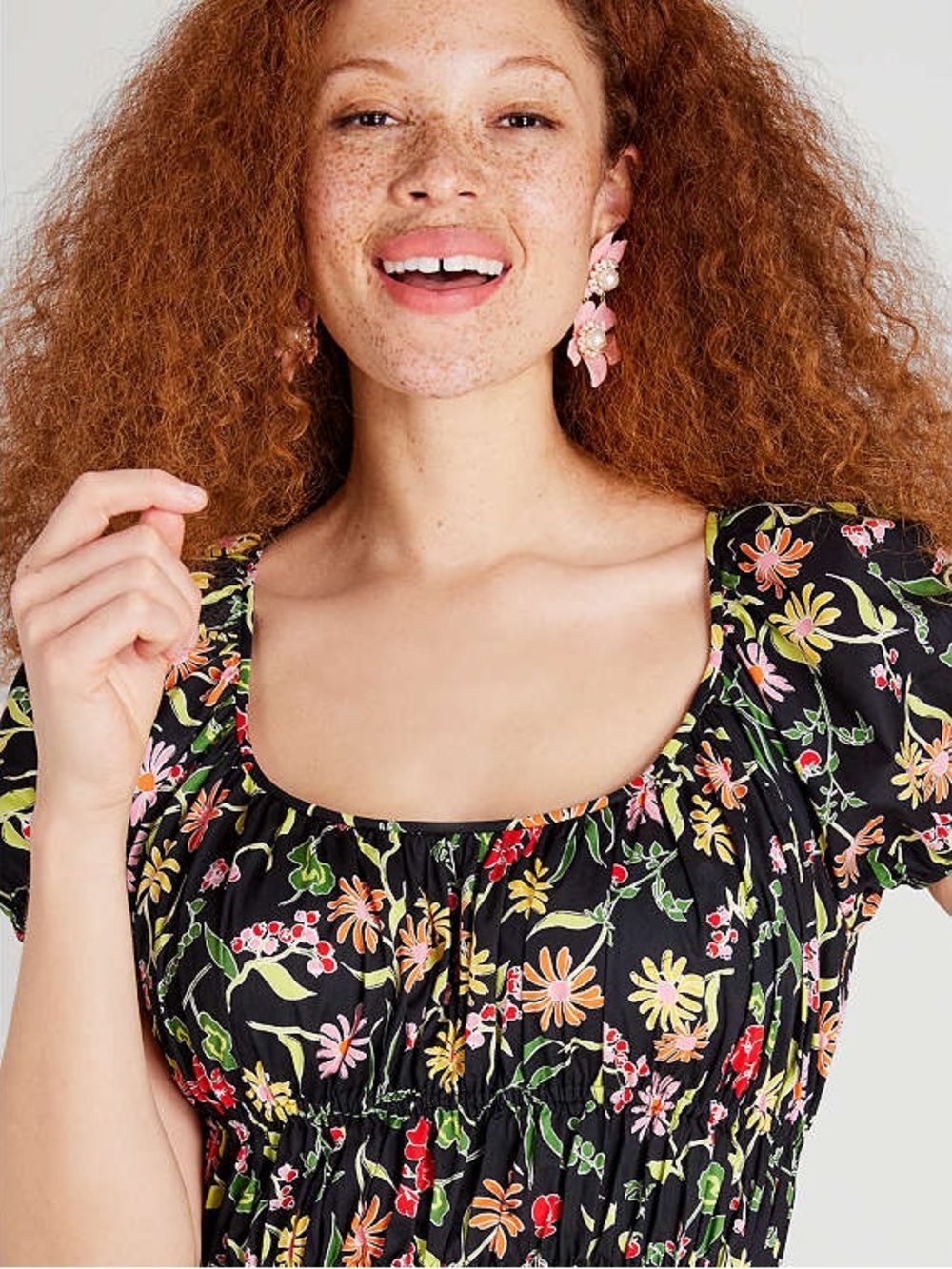 Kate Spade Rooftop Garden Black Floral Riviera Dress. Puff Sleeves. Size XS - Picture 5 of 9